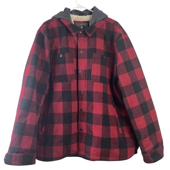 G.H. Bass & Co. Other - GH Bass Shirt Jacket Mens XXL Red Buffalo Plaid Sherpa Lined‎ Hooded Shacket